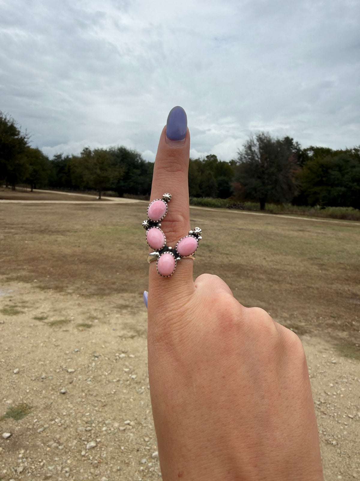 Pink conch cactus adjustable ring