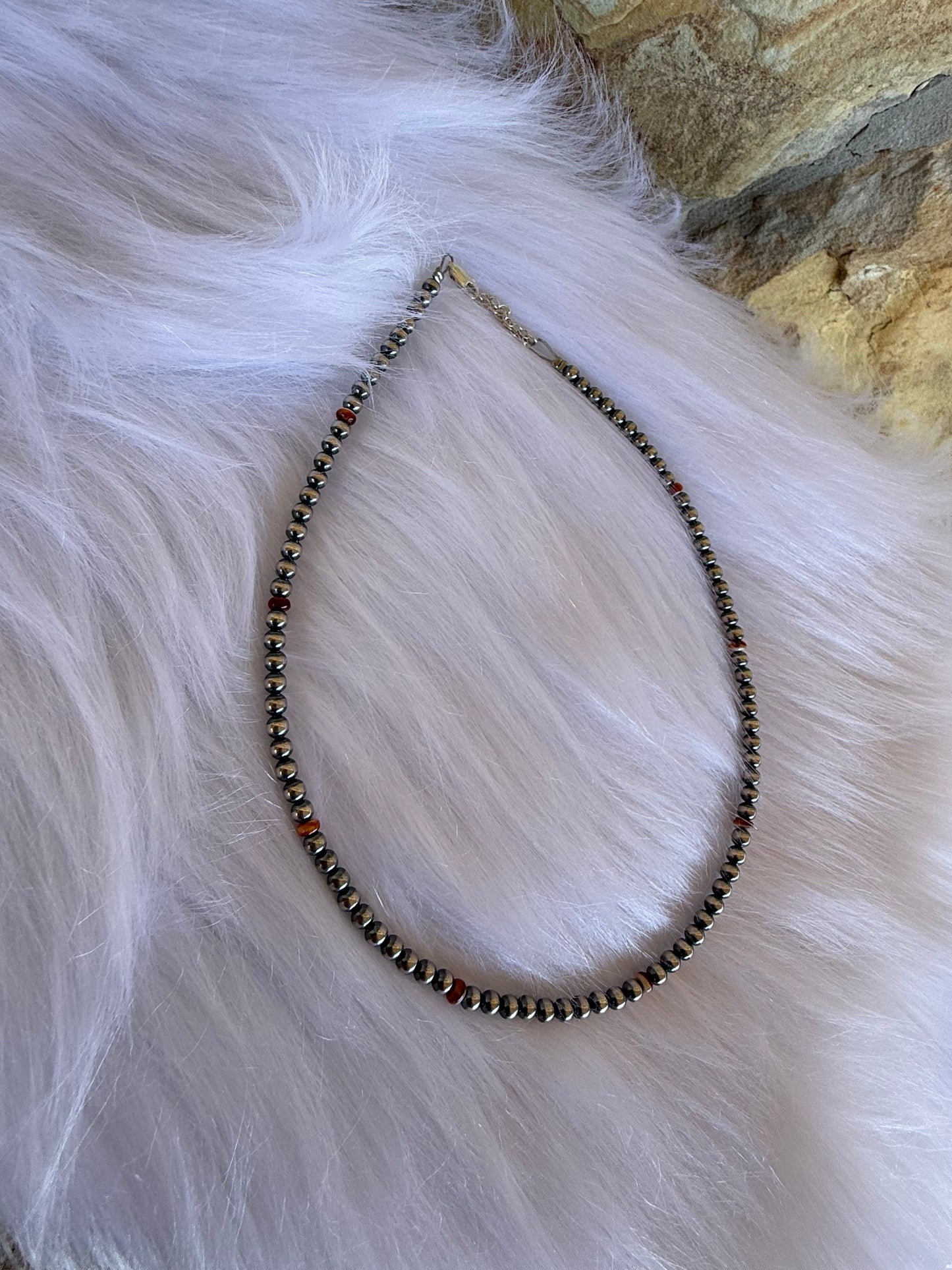 4 mm Sterling Silver Pearls choker with orange spiny