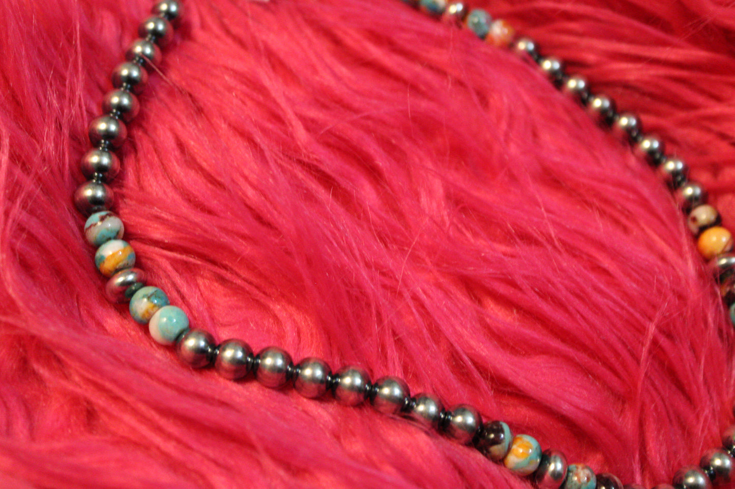 Mohave Turquoise Mix & Sterling Silver Necklace – 8 mm Beads – 19 Inch + Extender