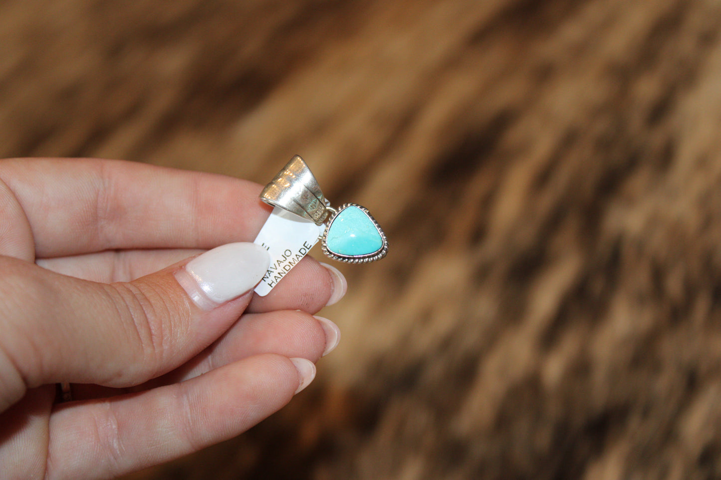 Navajo Handmade Kingman Turquoise Pendant- Sadie Jim