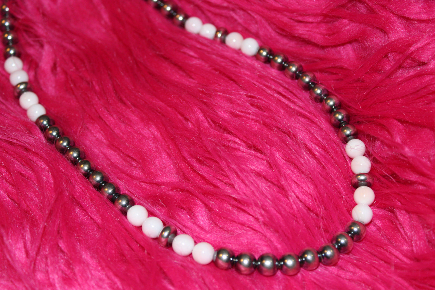 Pink Conch & Sterling Silver Necklace – 8 mm Pearls – 19 Inch + Extender