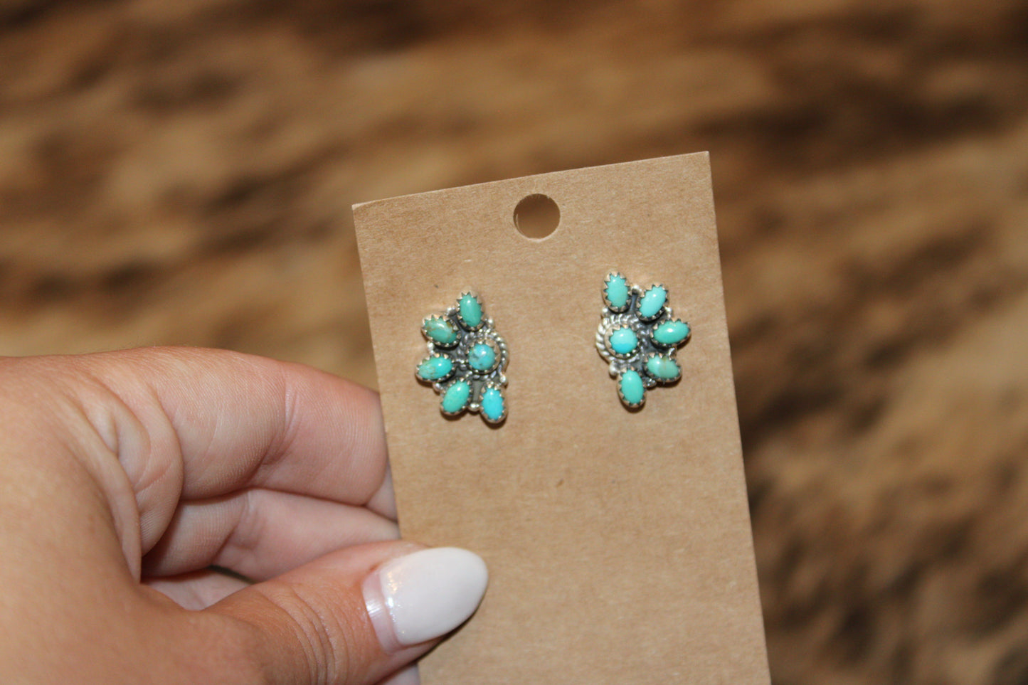 Kingman Turquoise/ Sterling Silver half cluster earrings