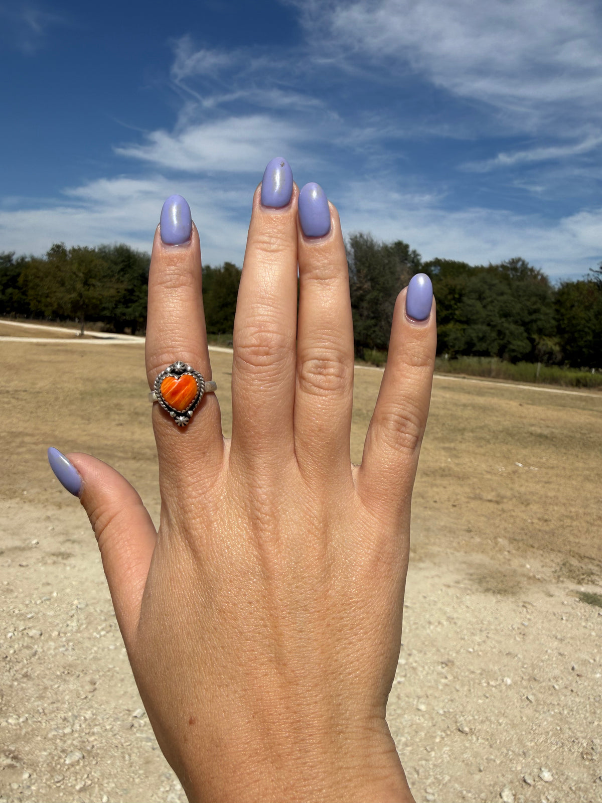Orange Spiny Oyster adjustable heart ring