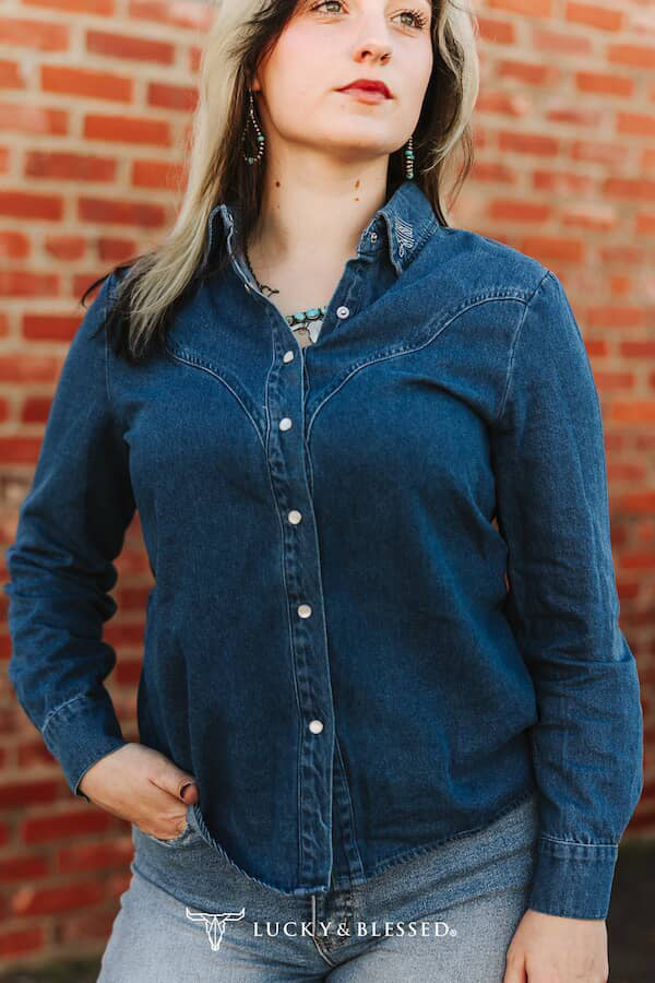Boot stitch denim top