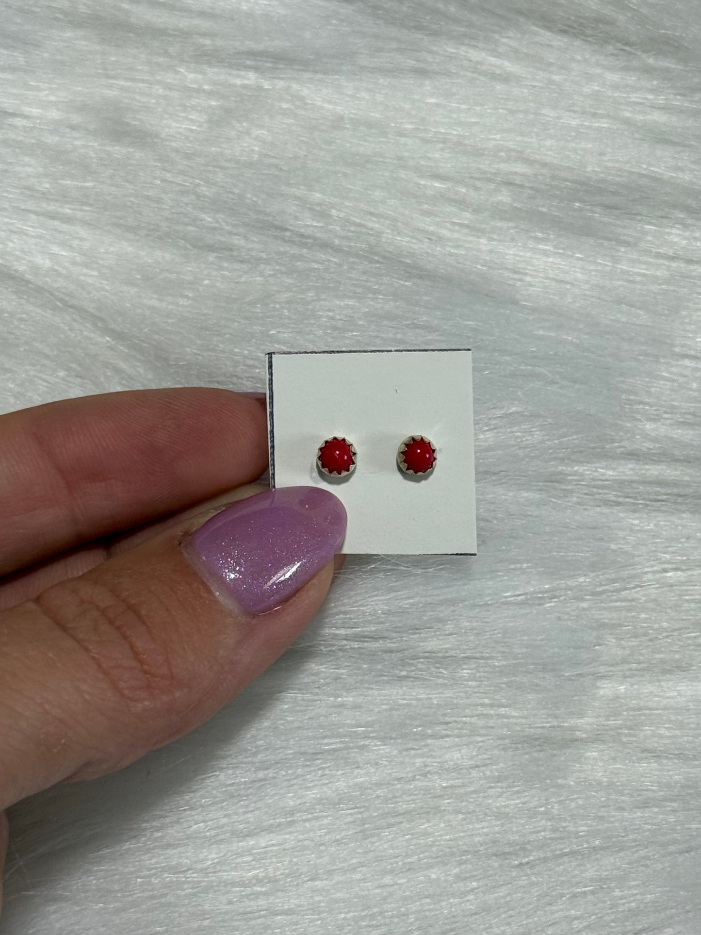 Red coral earrings Navajo made by Linda Yazzie