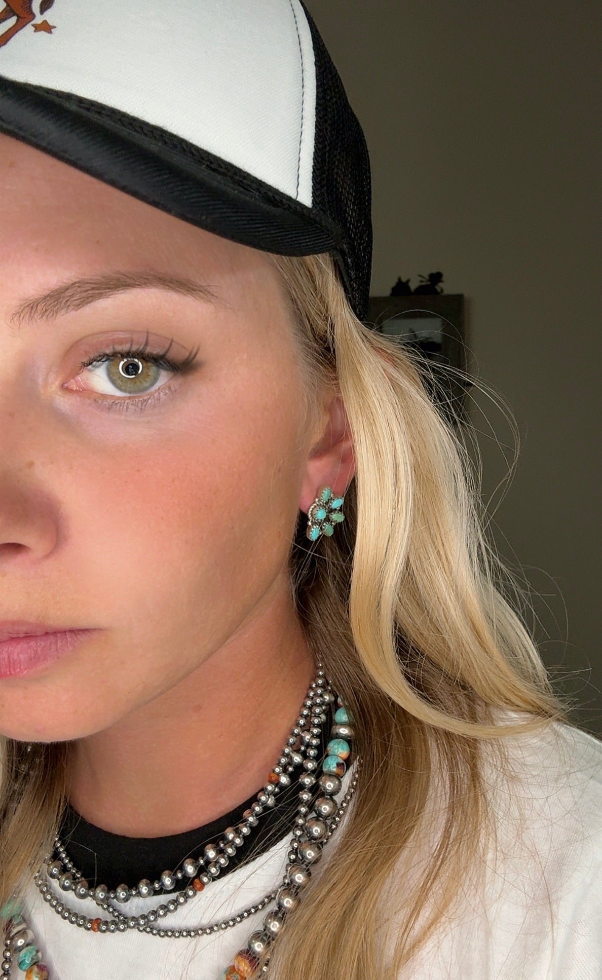 Kingman Turquoise/ Sterling Silver half cluster earrings