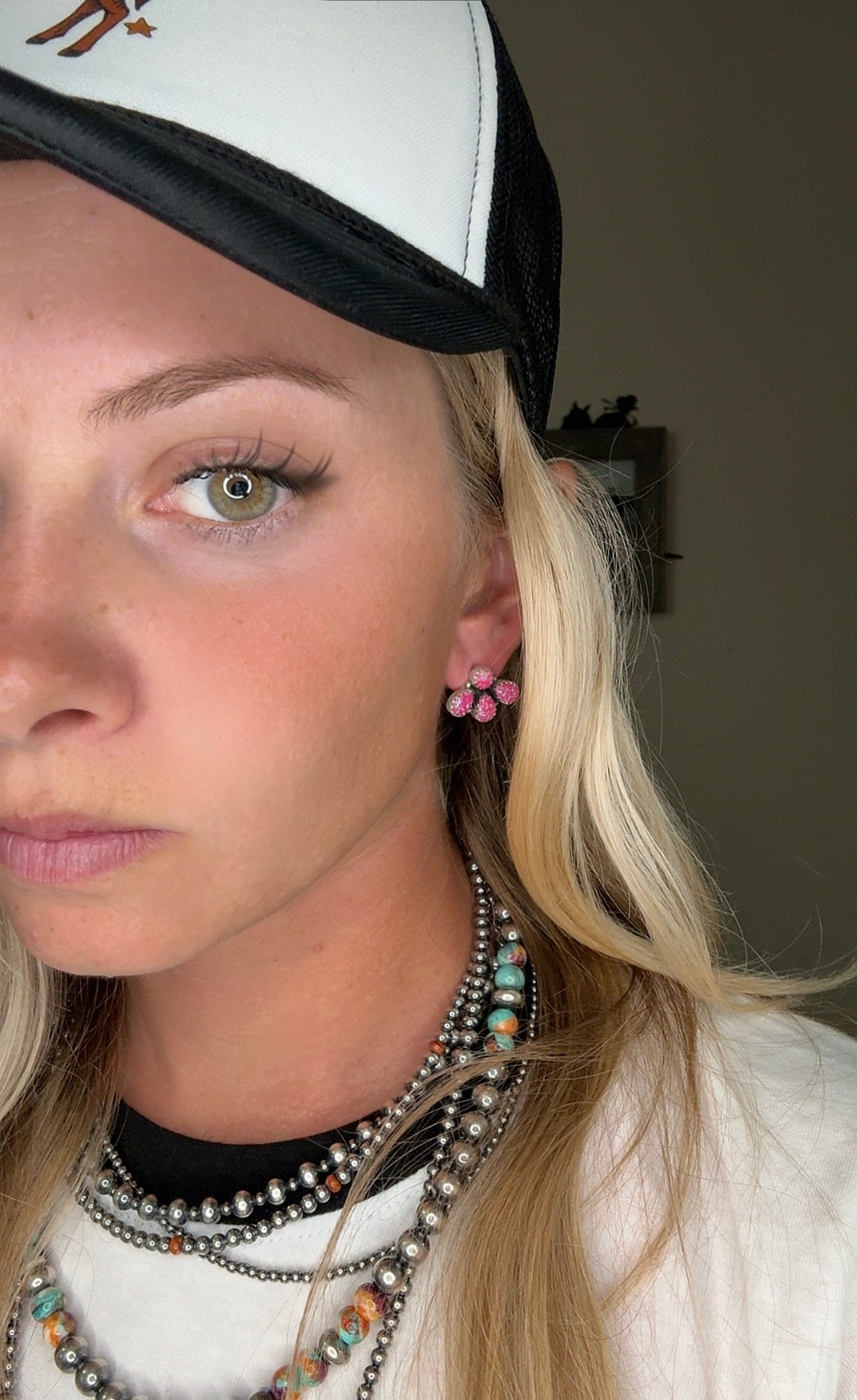 Hot Pink Fire Opal & Sterling Silver 4 stone earrings