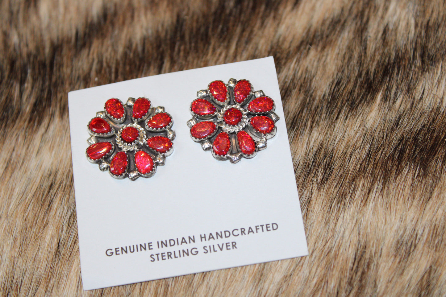 Red opal & Sterling silver cluster earrings