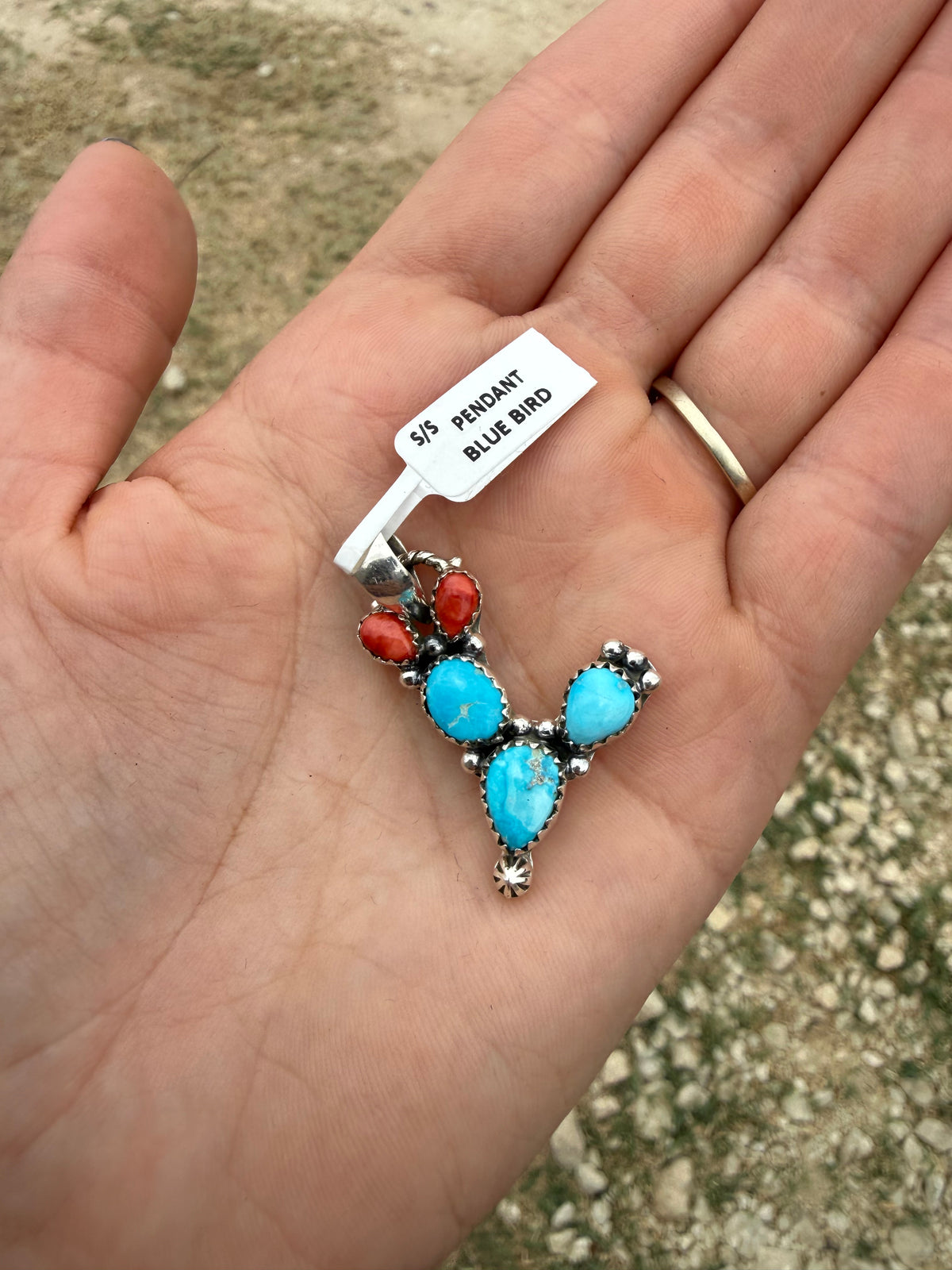 Blue bird/ red spiny oyster cactus pendant