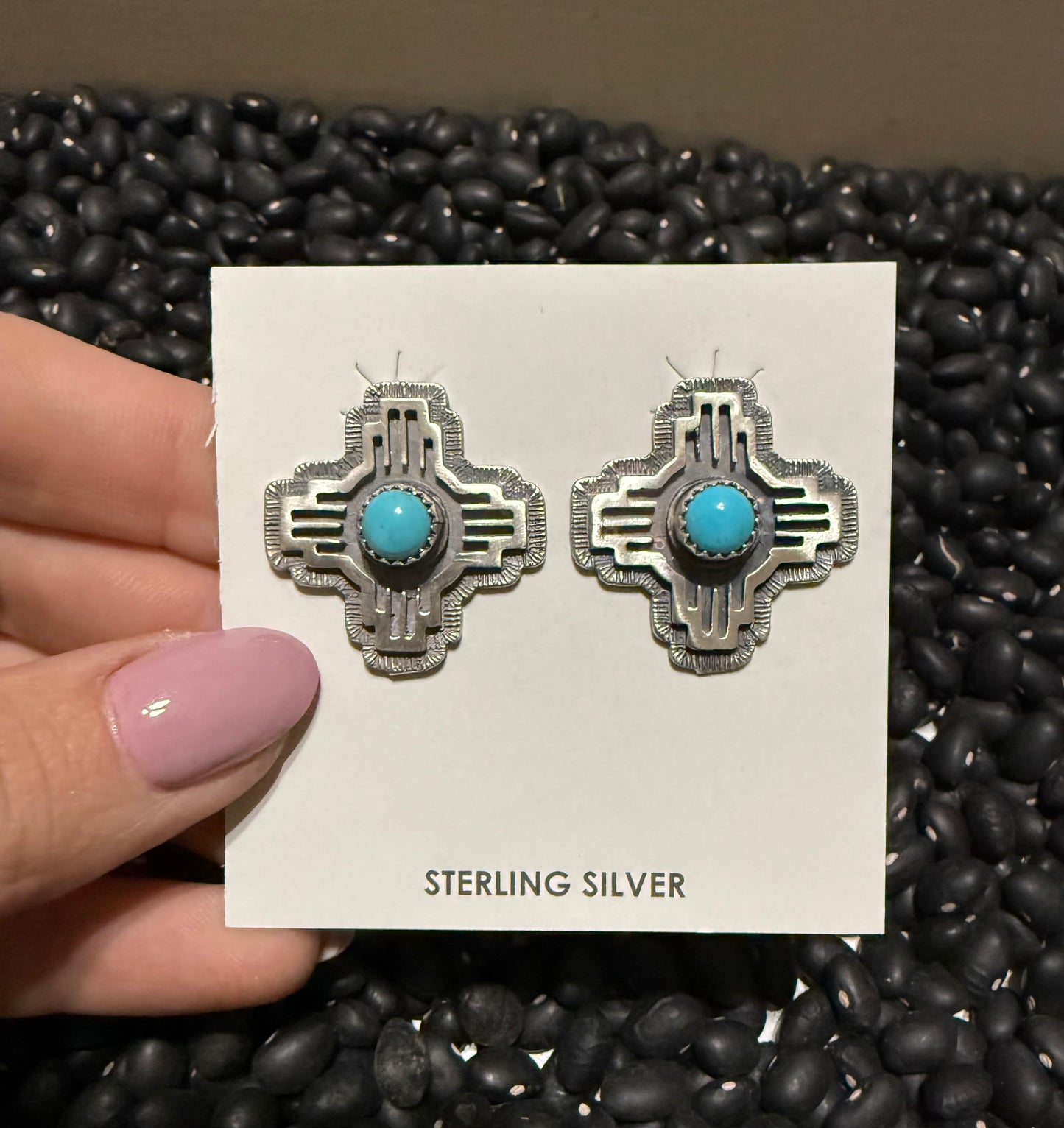 Kingman Turquoise Navajo Handmade earrings- Kenny Lonjose