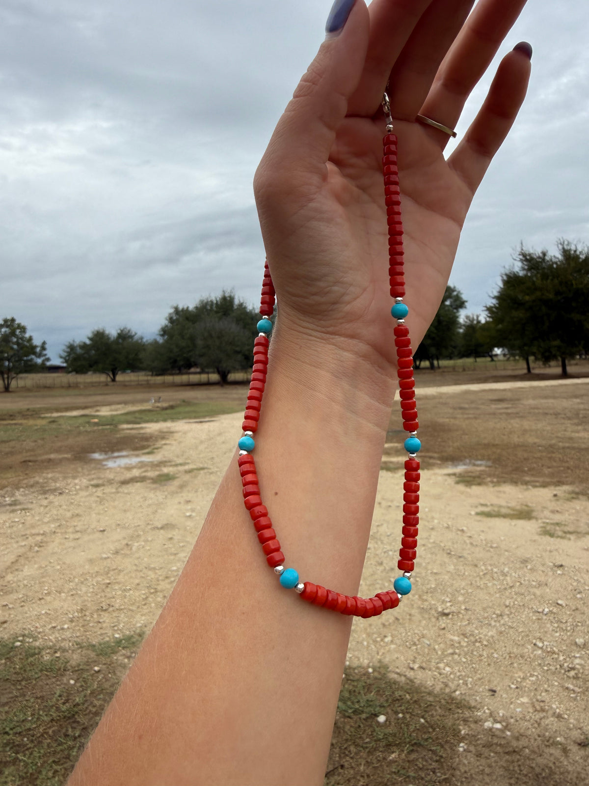Red corral & turquoise necklace