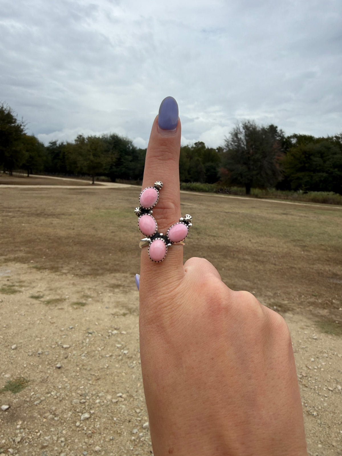 Pink conch cactus adjustable ring