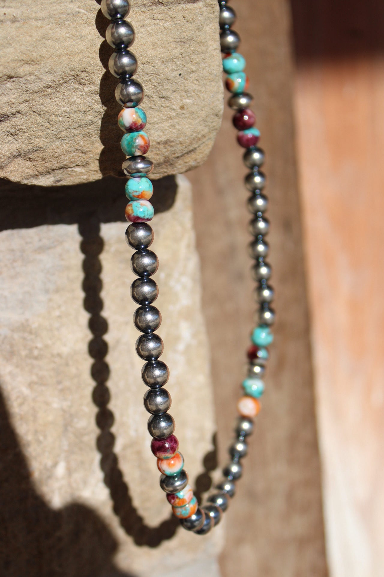 Mohave Turquoise Mix & Sterling Silver Necklace – 8 mm Beads – 19 Inch + Extender