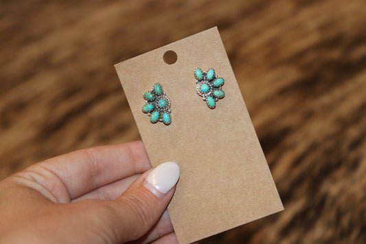 Kingman Turquoise/ Sterling Silver half cluster earrings