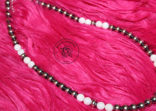 Pink Conch & Sterling Silver Necklace – 8 mm Pearls – 19 Inch + Extender