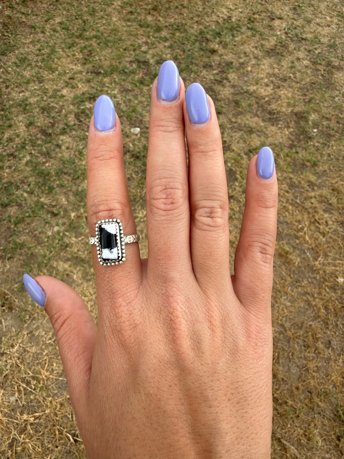 White buffalo sterling silver ring-adjustable