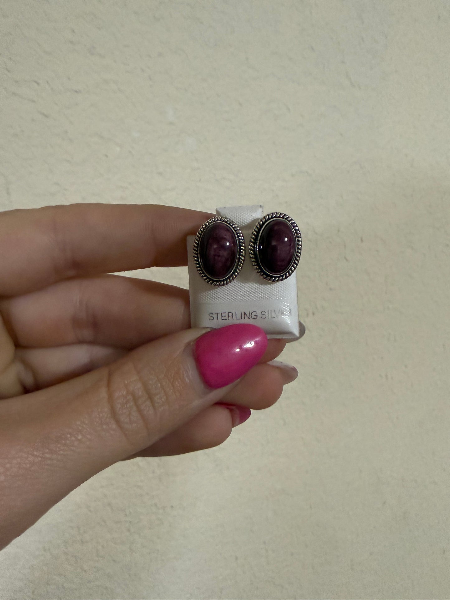 Purple spiny & sterling silver stud earrings