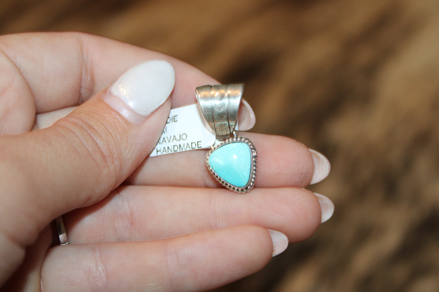 Navajo Handmade Kingman Turquoise Pendant- Sadie Jim