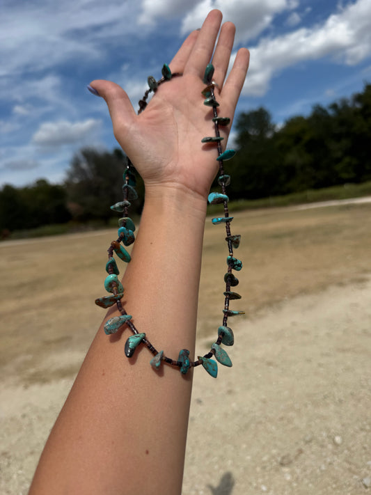 24 inch long shell and turquoise necklace