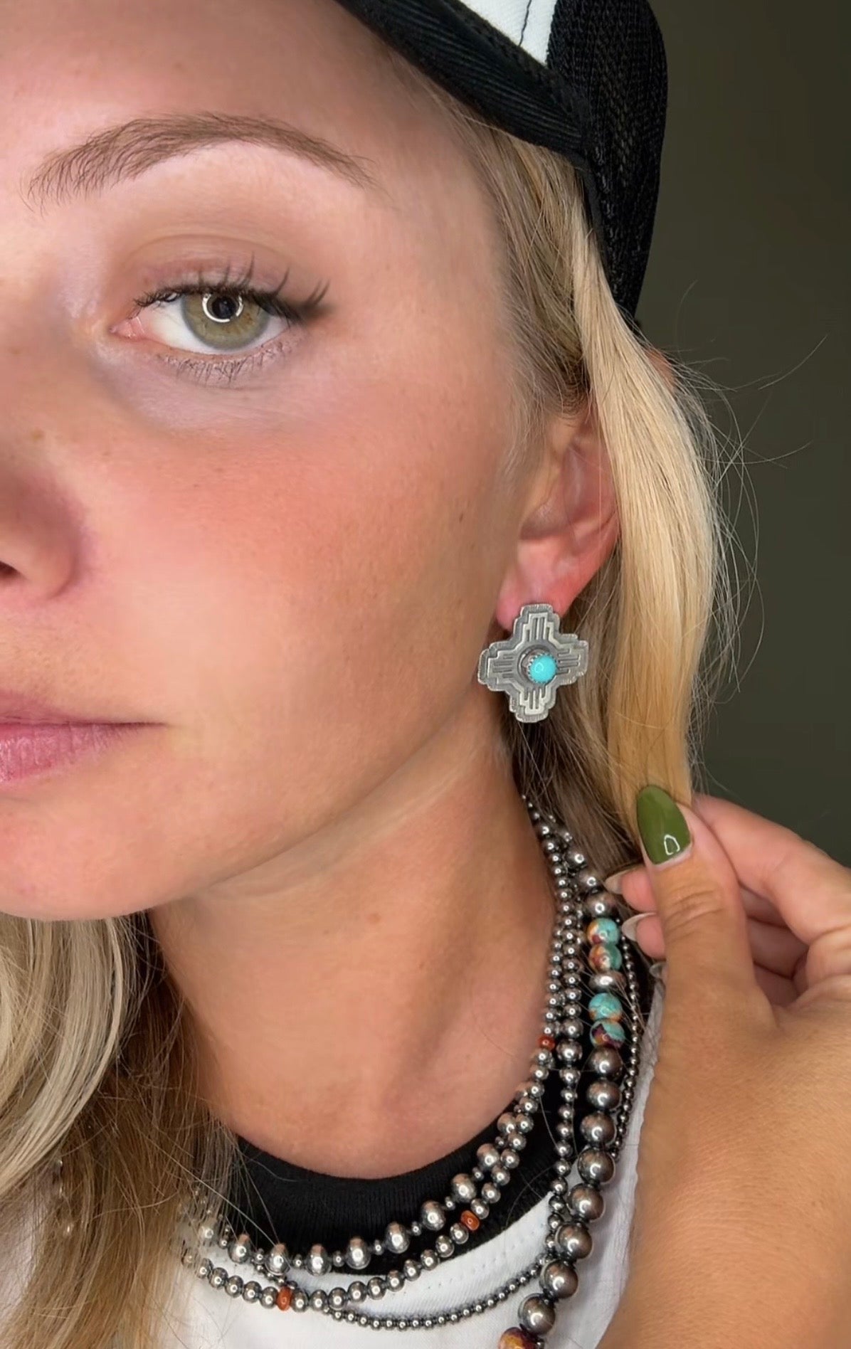 Kingman Turquoise Navajo Handmade earrings- Kenny Lonjose