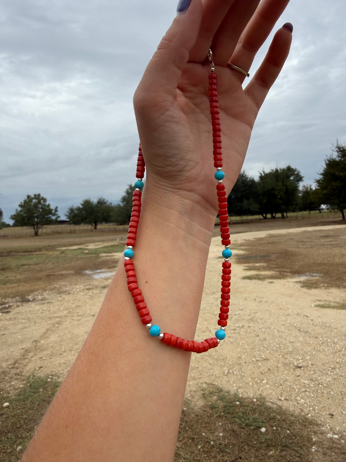 Red corral & turquoise necklace