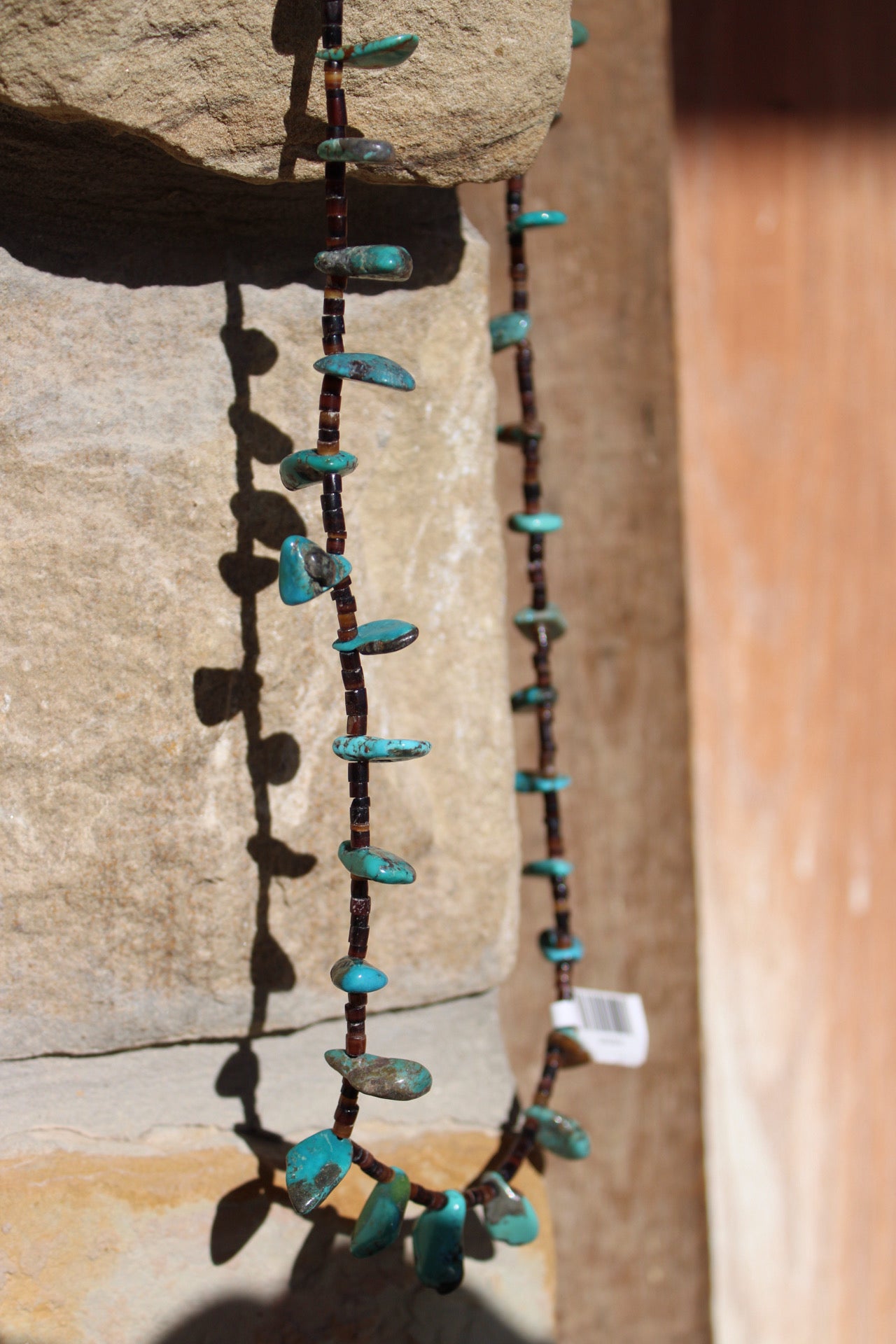 24 inch long shell and turquoise necklace
