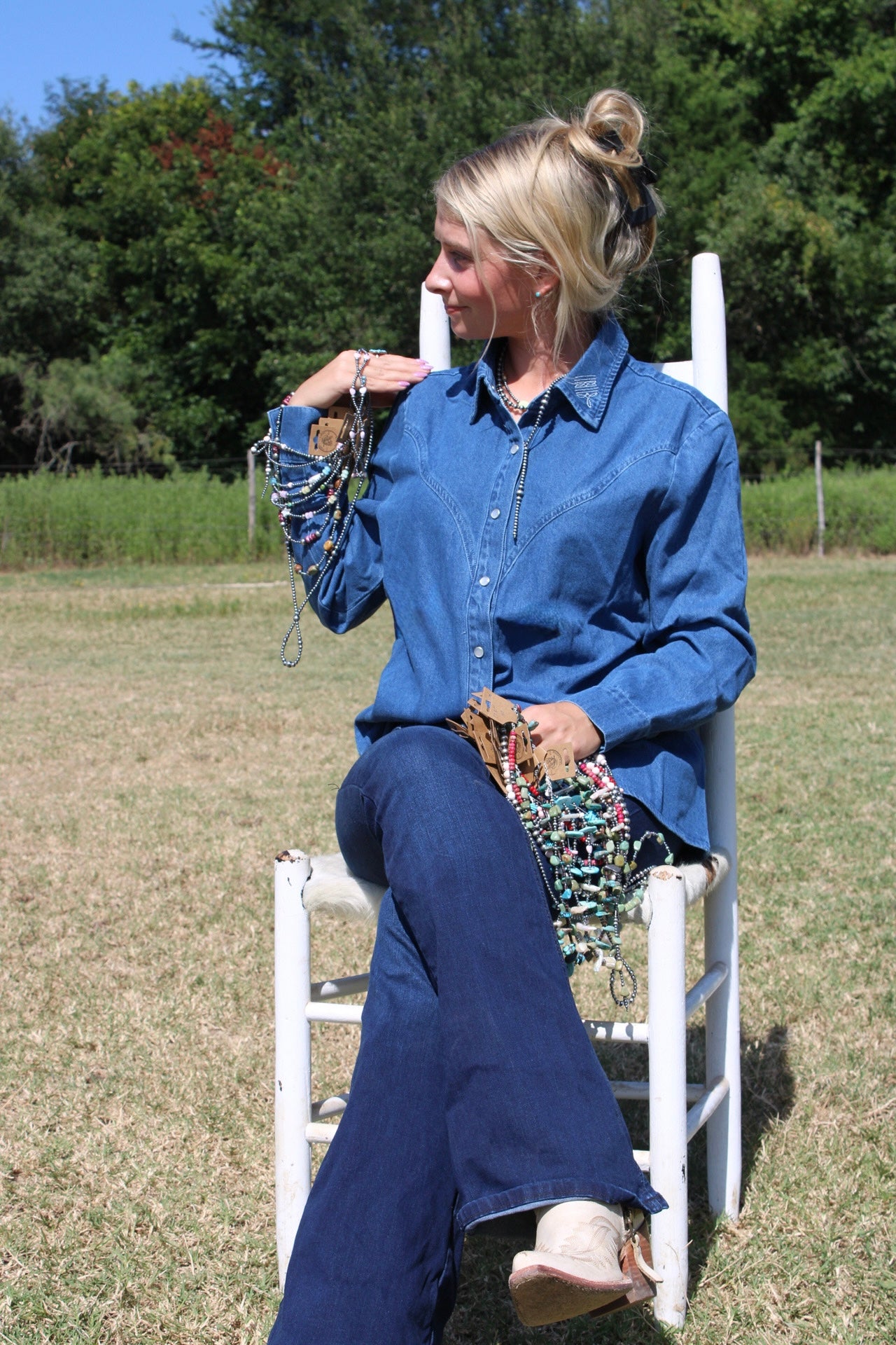 Boot stitch denim top