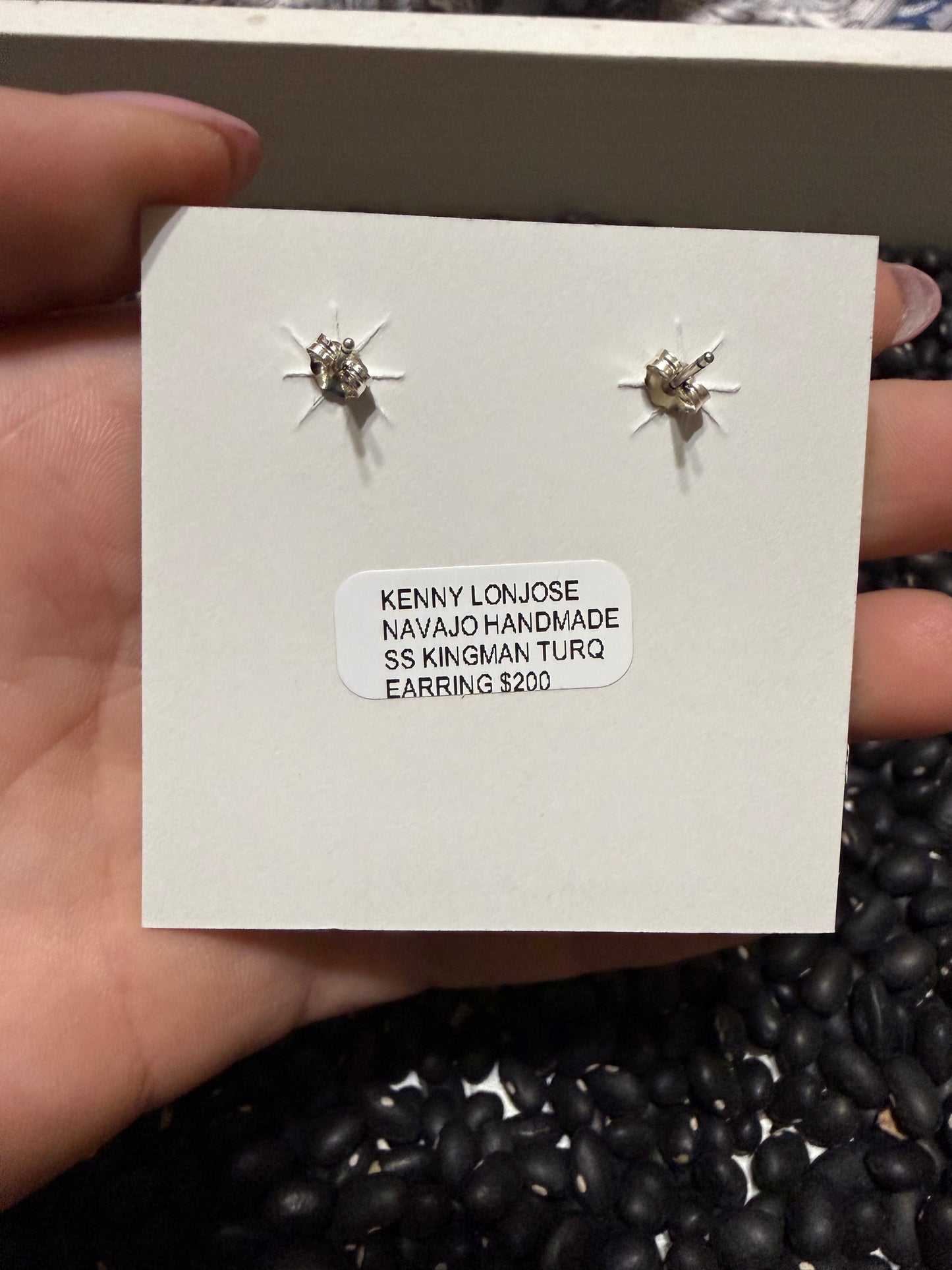 Kingman Turquoise Navajo Handmade earrings- Kenny Lonjose
