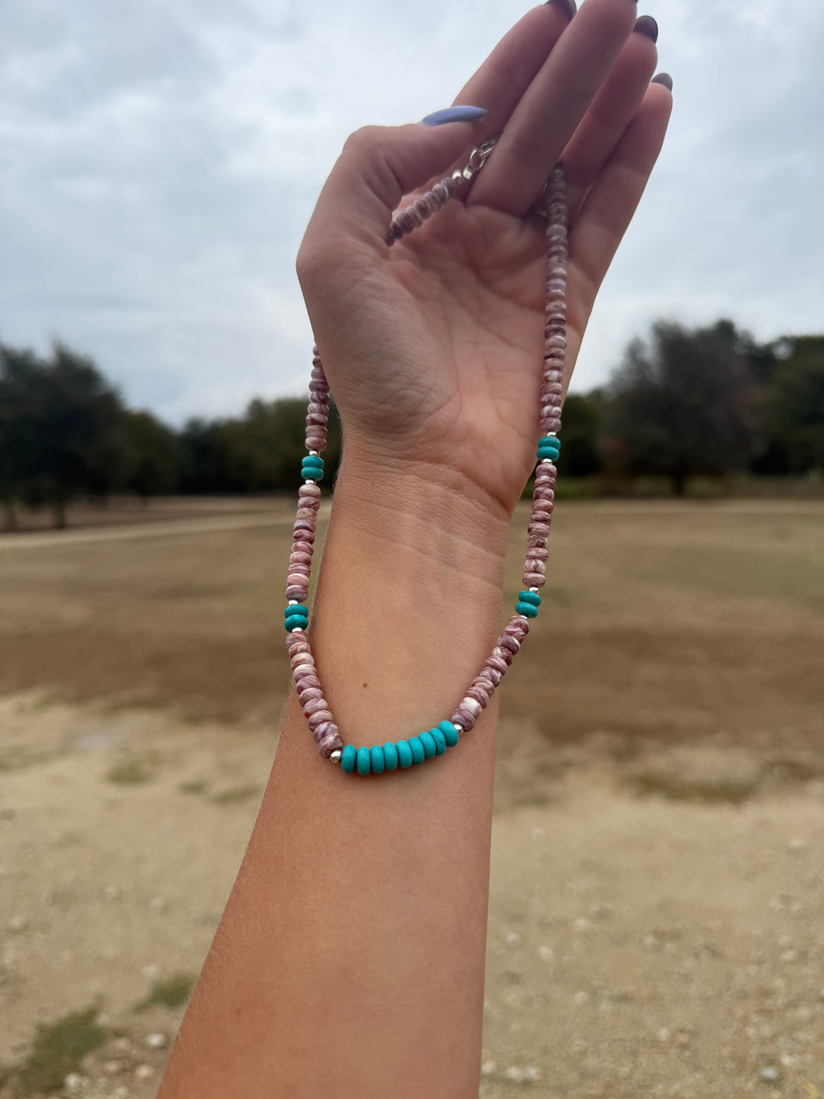 Purple spiny & turquoise necklace