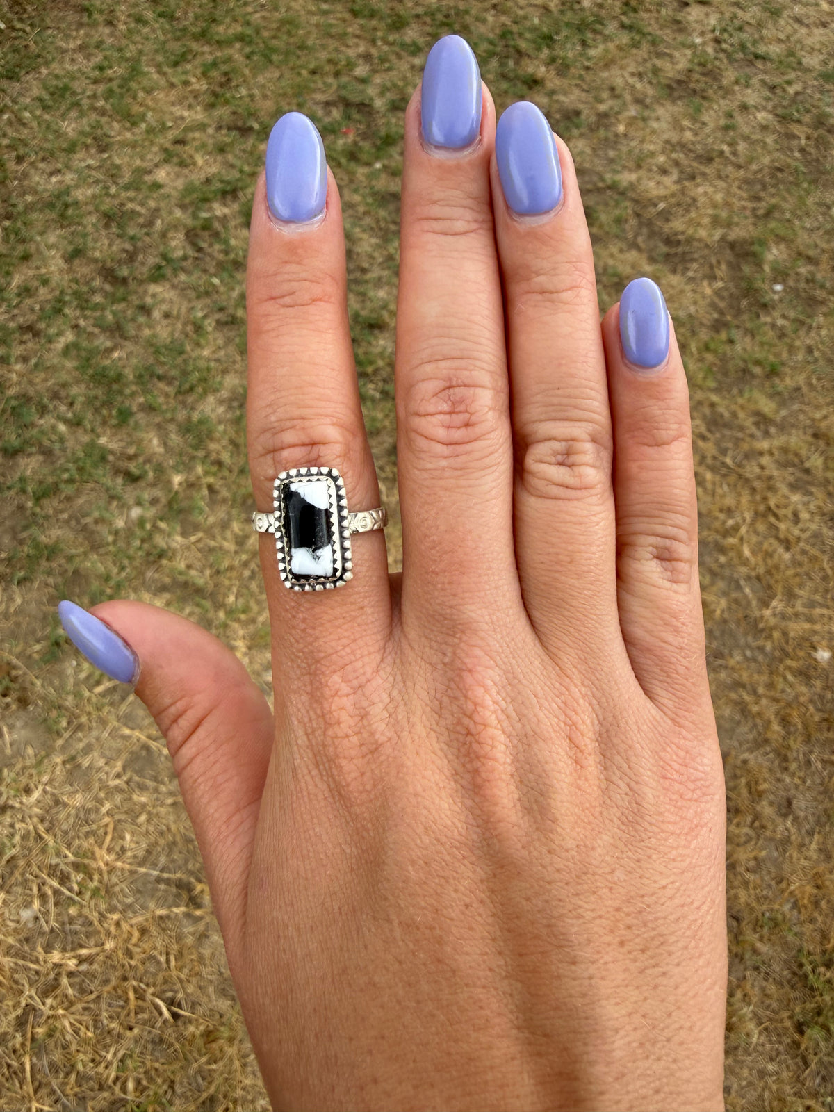 White buffalo sterling silver ring-adjustable