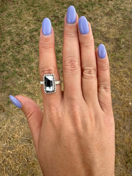 White buffalo sterling silver ring-adjustable