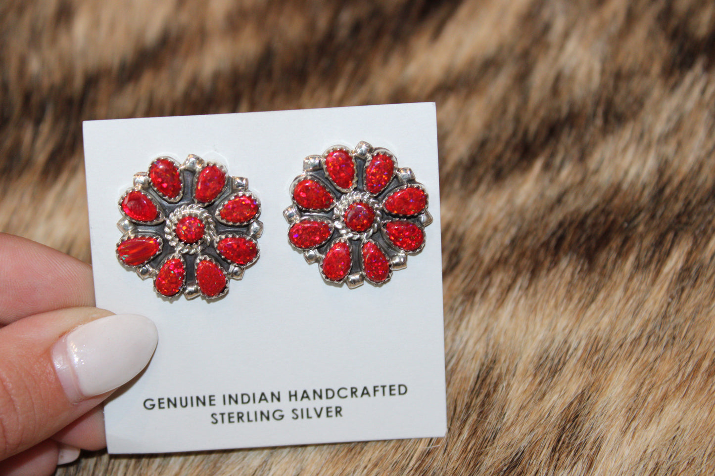 Red opal & Sterling silver cluster earrings