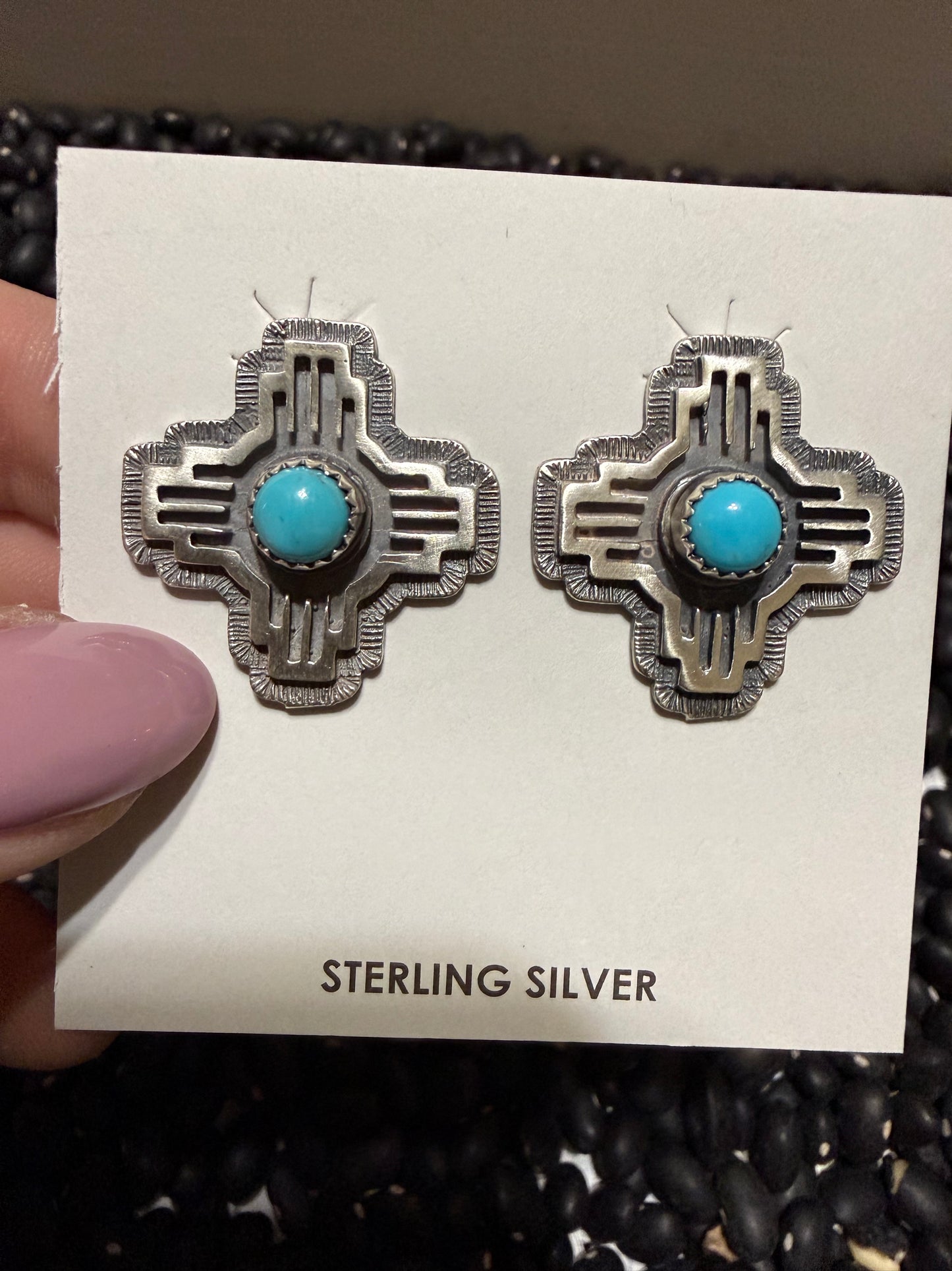 Kingman Turquoise Navajo Handmade earrings- Kenny Lonjose
