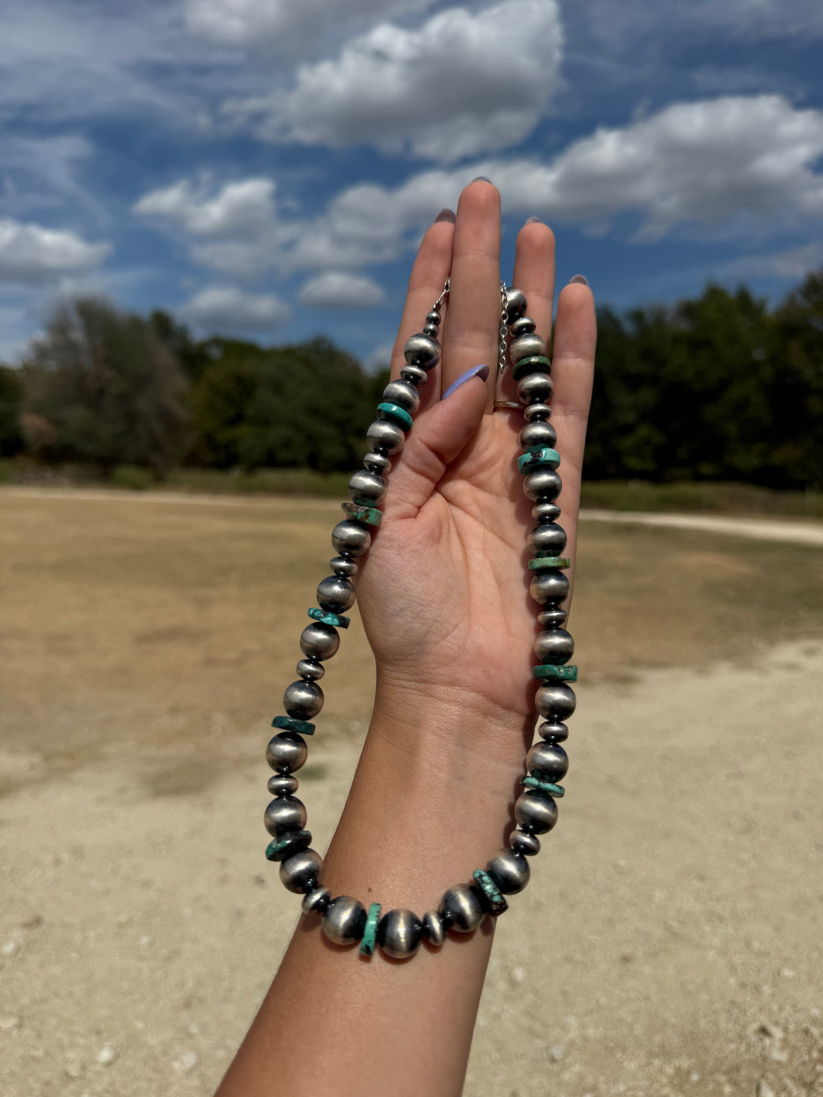 Turquoise Rondelle & Sterling Silver Pearl Statement Necklace