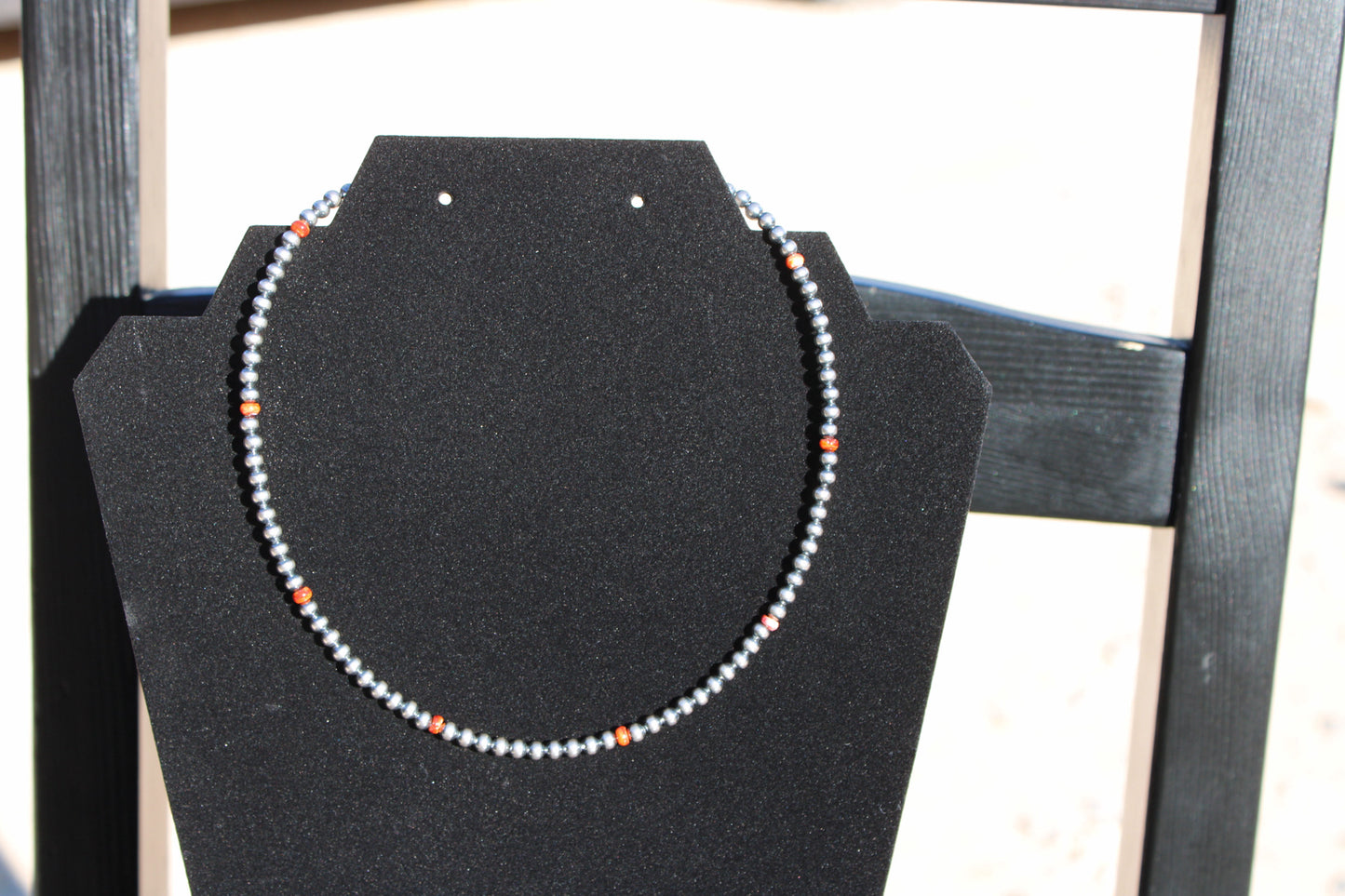 4 mm Sterling Silver Pearls choker with orange spiny