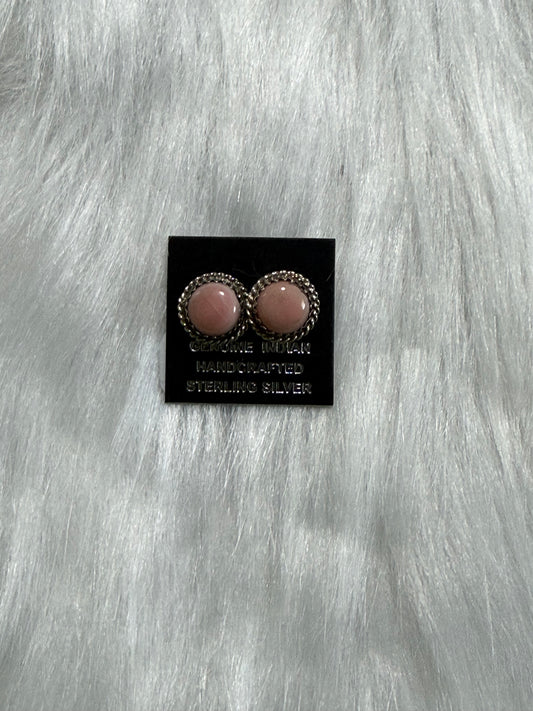 Pink conch earrings Navajo made by Esther white