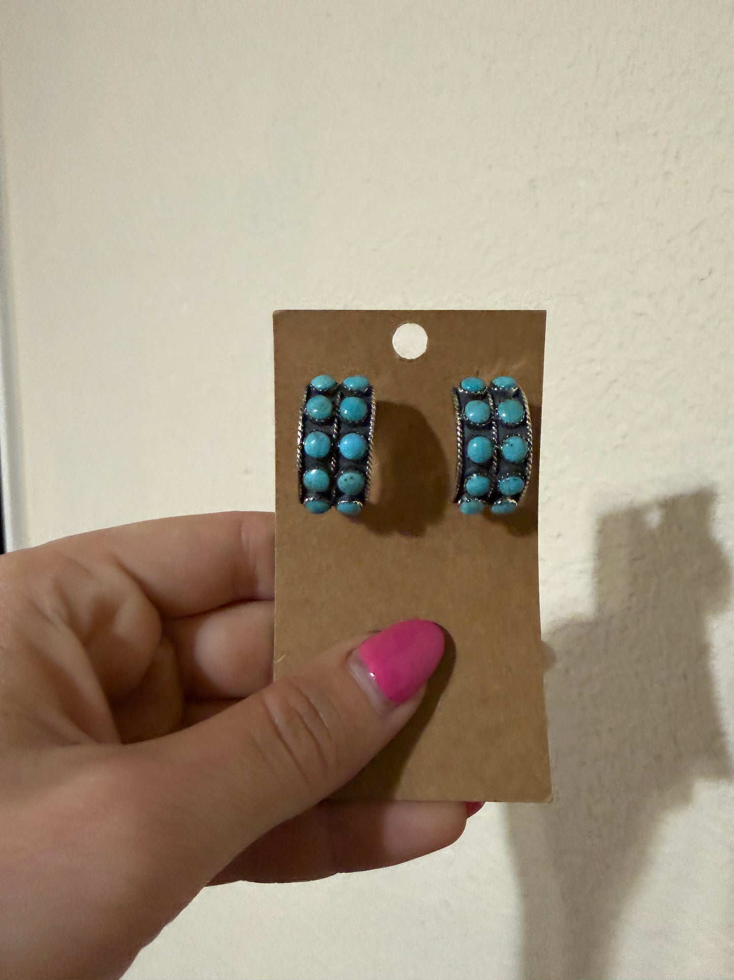 Paige Wallace Sterling Silver & Double Turquoise Hoop earrings