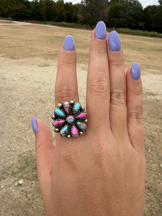 Cotton candy adjustable ring