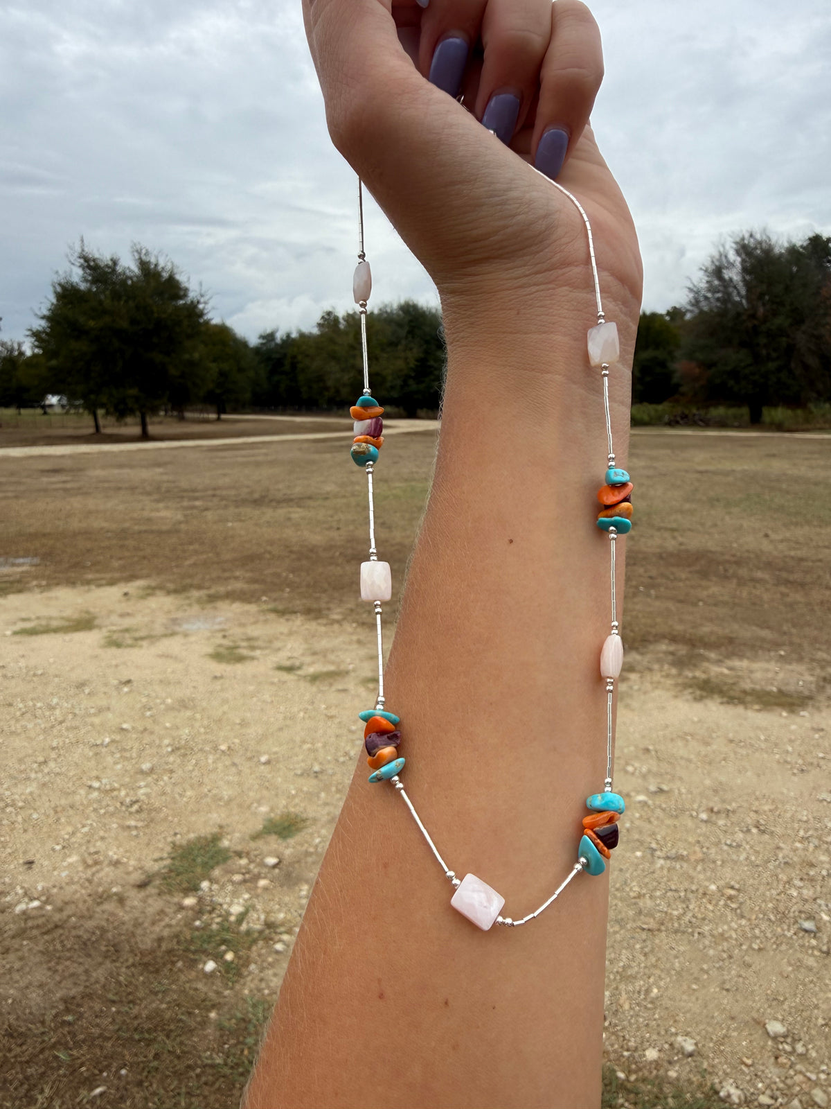 Multi stone liquid silver necklace