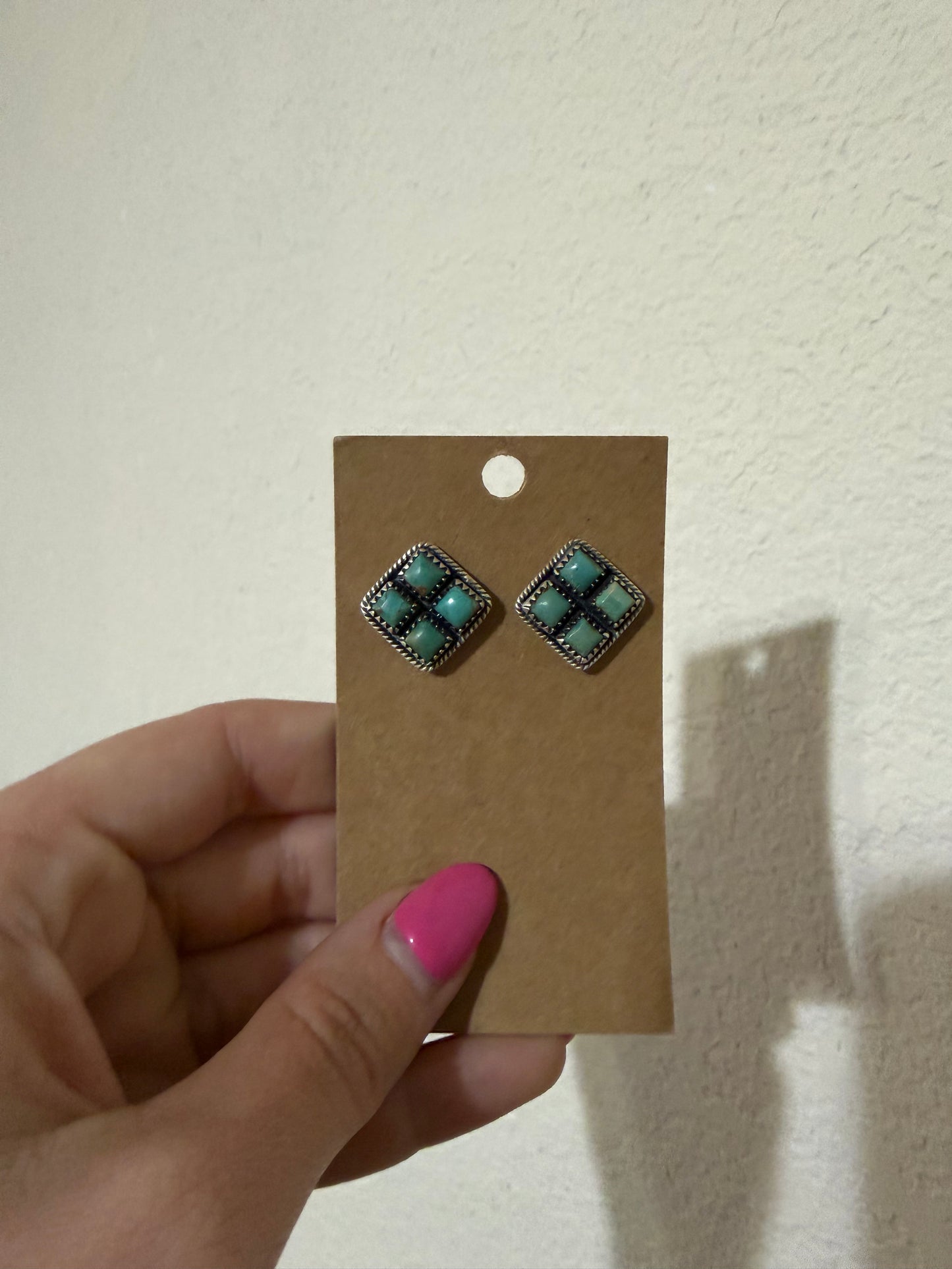 Kingman Turquoise/ Sterling Silver stud earrings signed