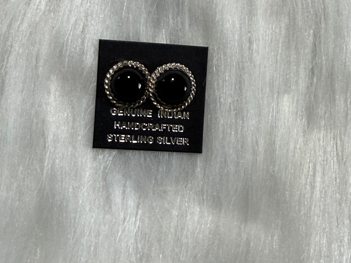 Black onyx earrings Navajo made by Esther white