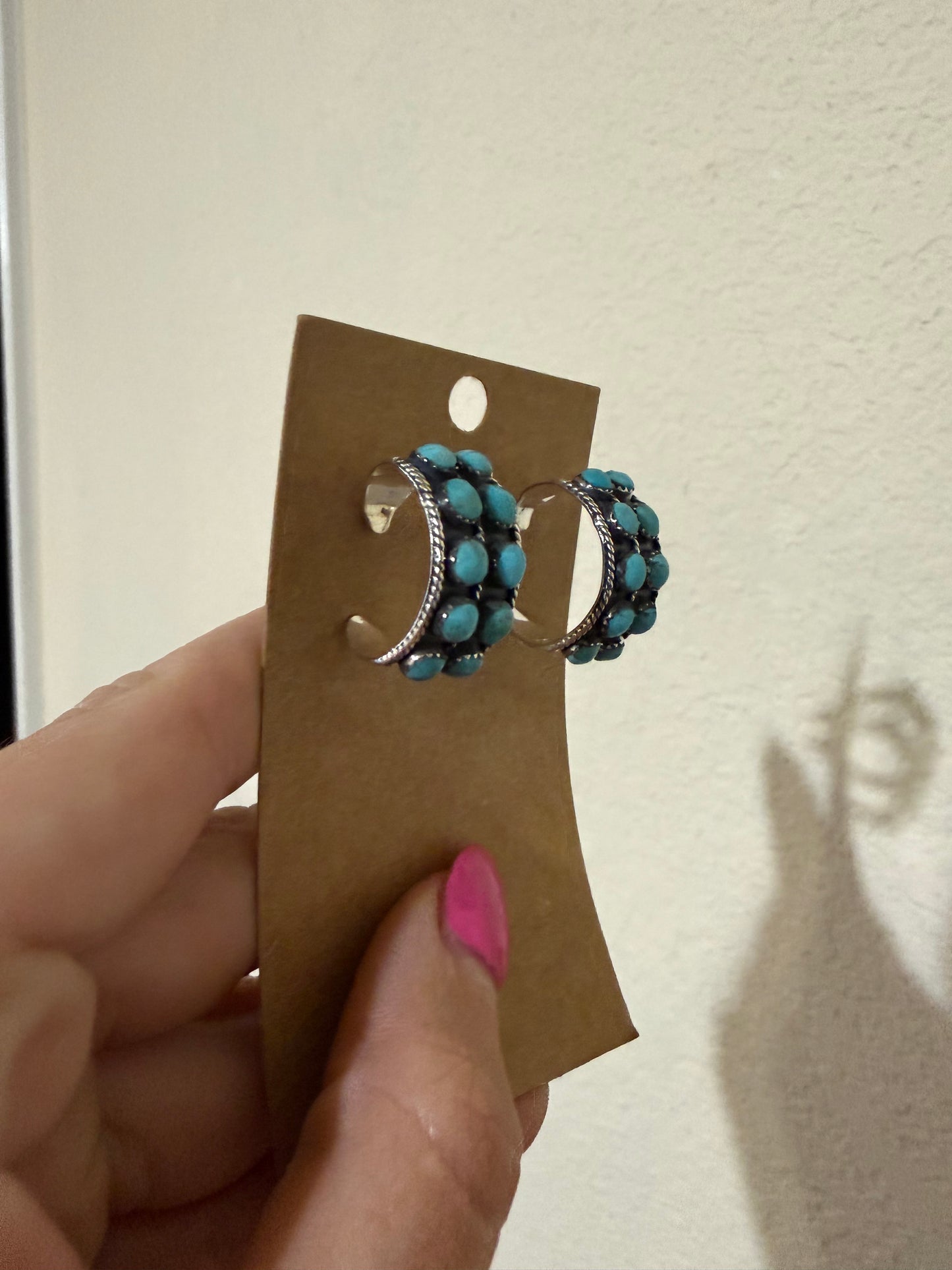 Paige Wallace Sterling Silver & Double Turquoise Hoop earrings