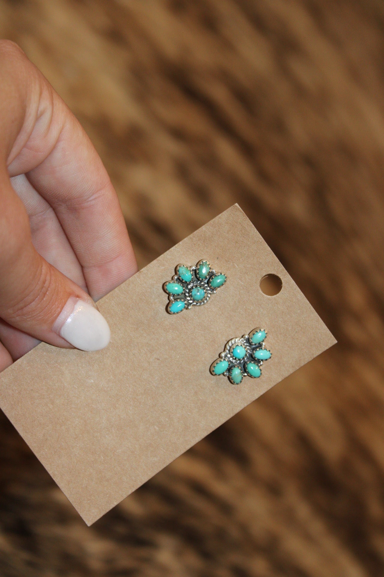 Kingman Turquoise/ Sterling Silver half cluster earrings