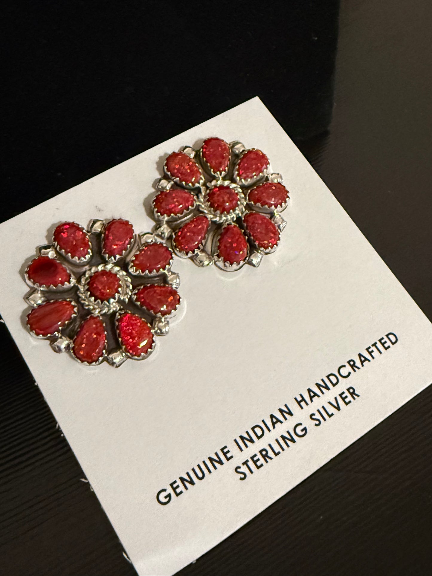 Red opal & Sterling silver cluster earrings
