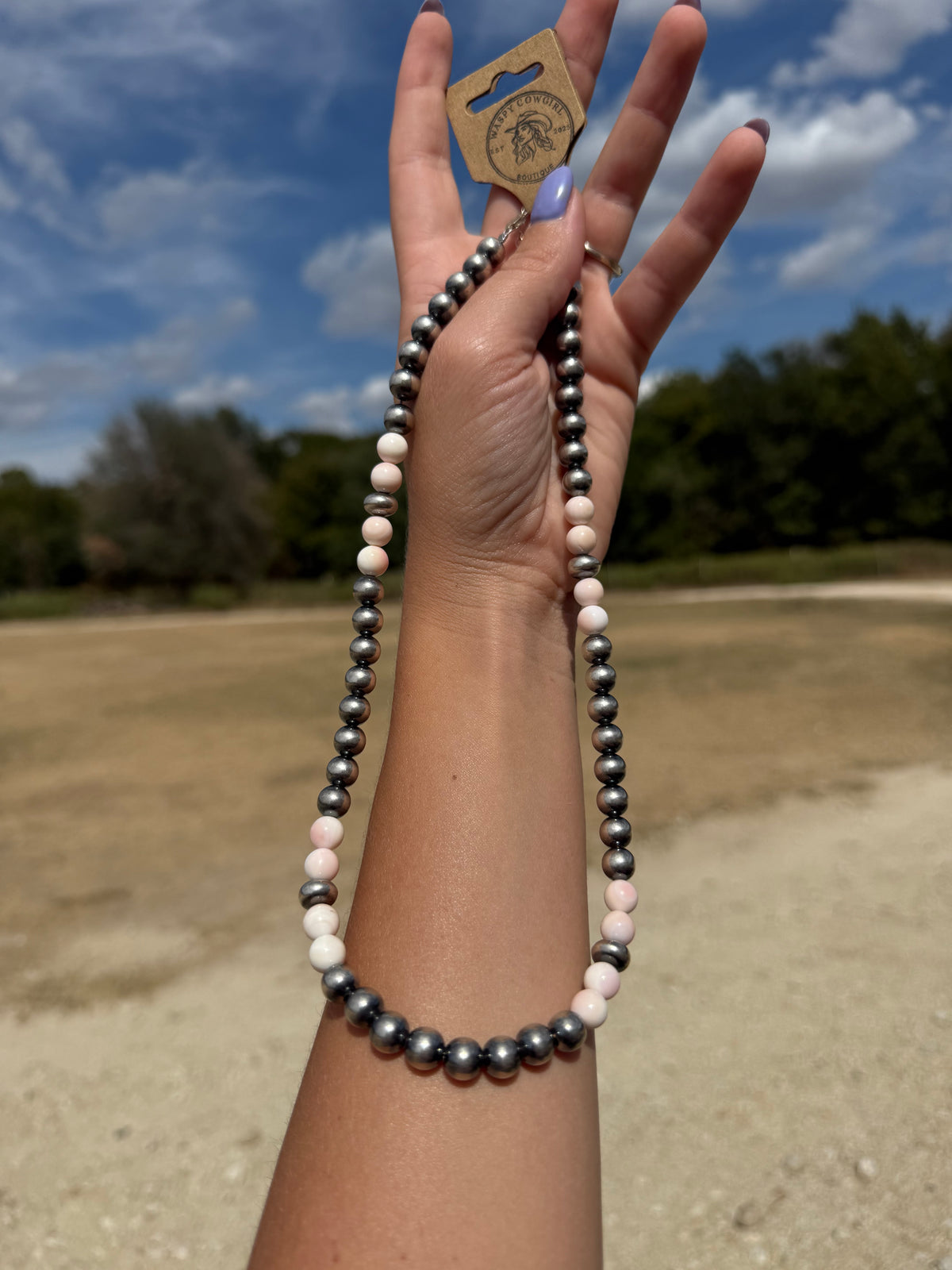 Pink Conch & Sterling Silver Necklace – 8 mm Pearls – 19 Inch + Extender