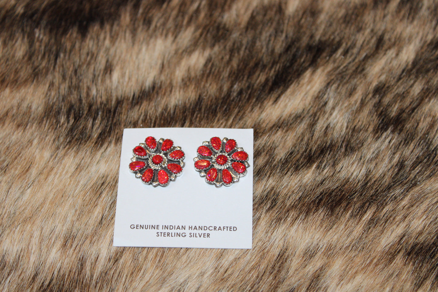 Red opal & Sterling silver cluster earrings