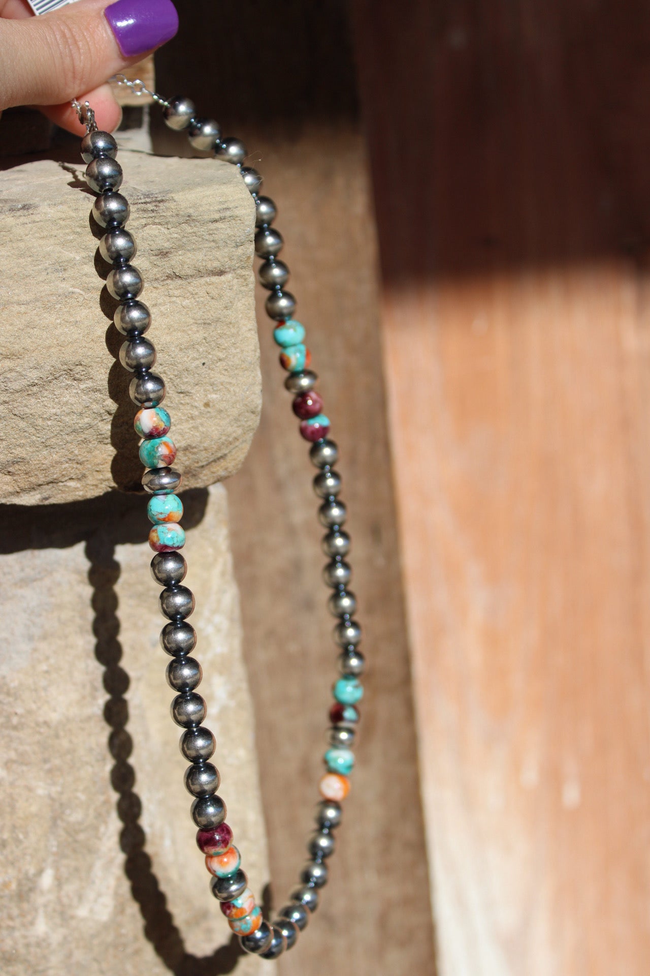 Mohave Turquoise Mix & Sterling Silver Necklace – 8 mm Beads – 19 Inch + Extender