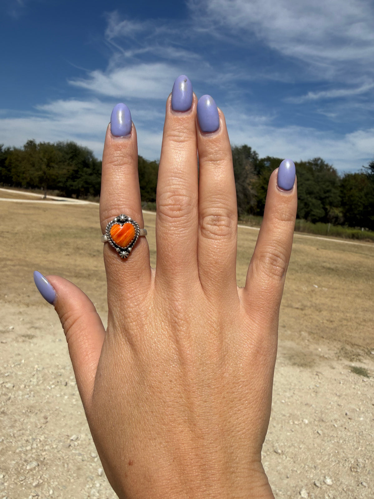 Orange Spiny Oyster adjustable heart ring