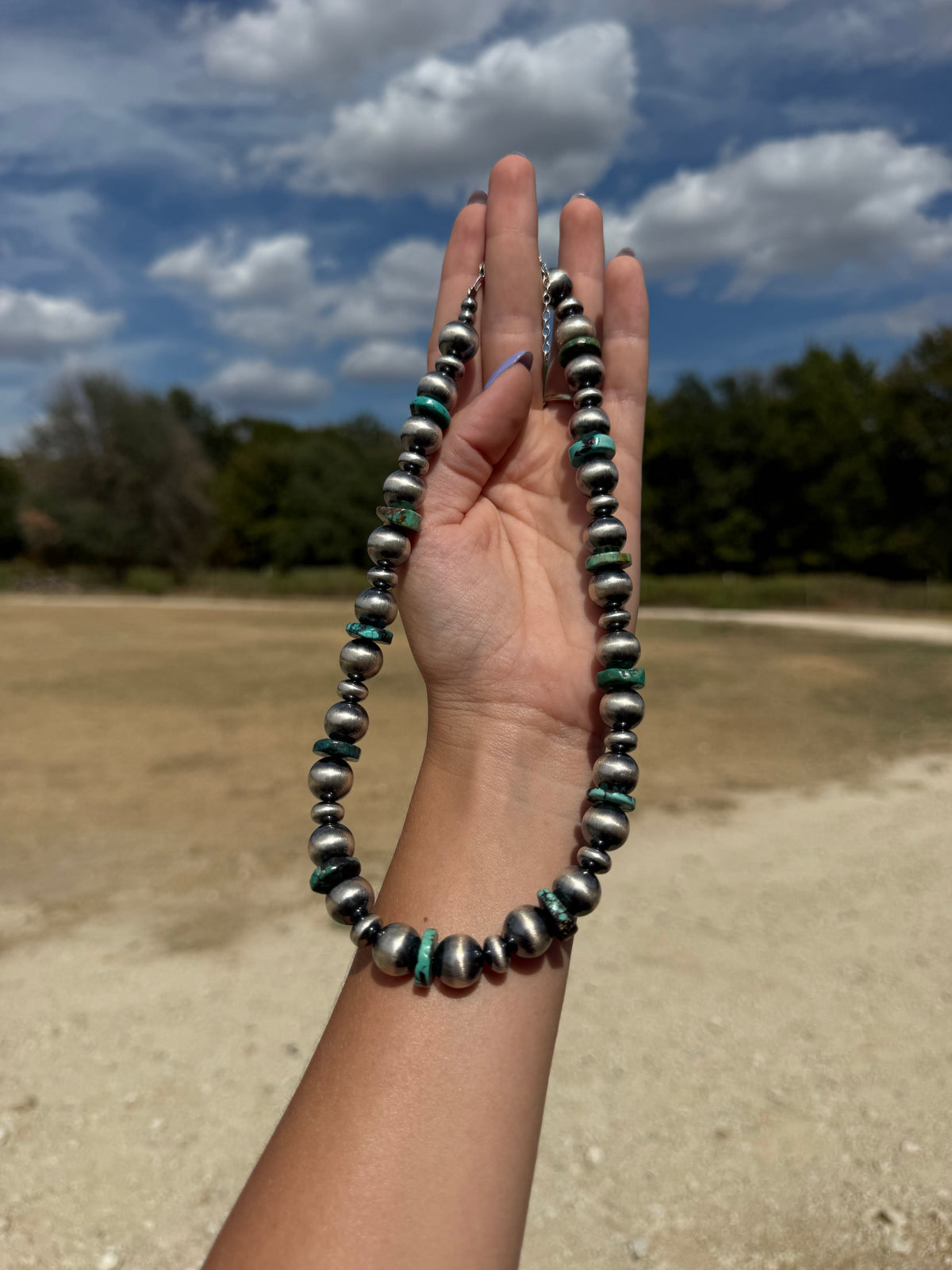 Turquoise Rondelle & Sterling Silver Pearl Statement Necklace