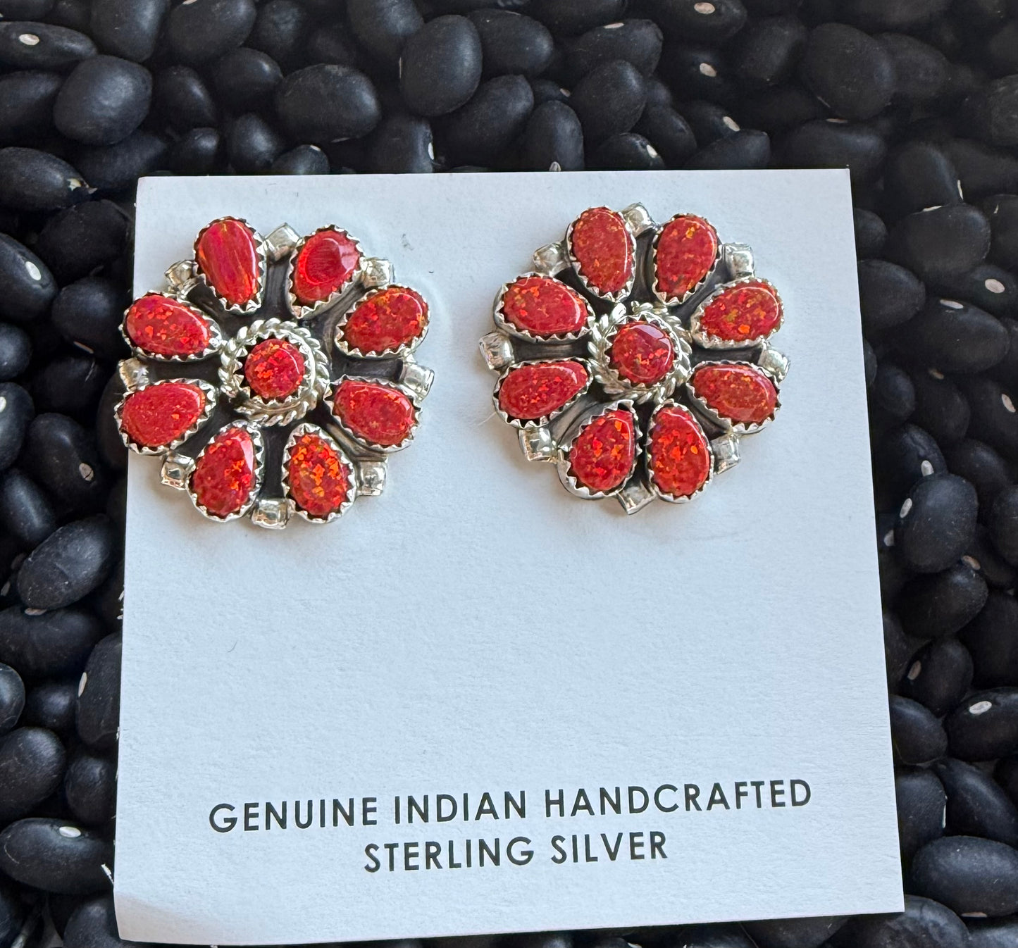 Red opal & Sterling silver cluster earrings